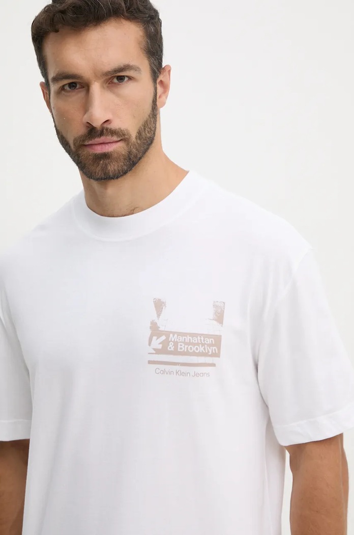 Bavlněné tričko Calvin Klein Jeans J30J326864 bílá NC24