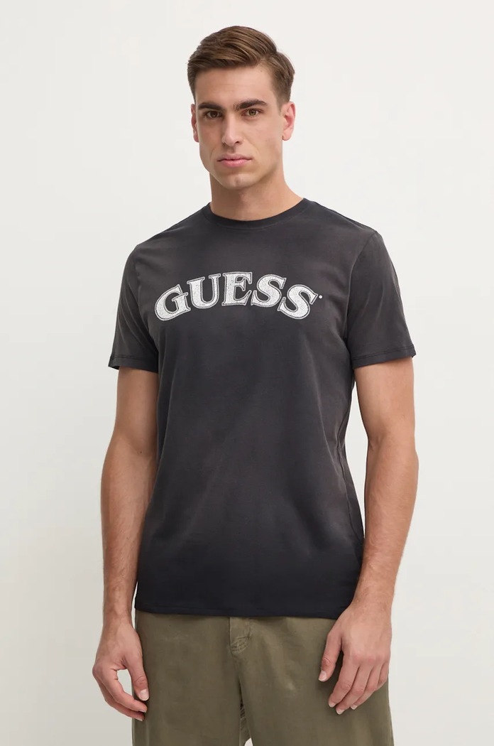 Bavlněné tričko Guess potisk černá M4BI04.K9RM1