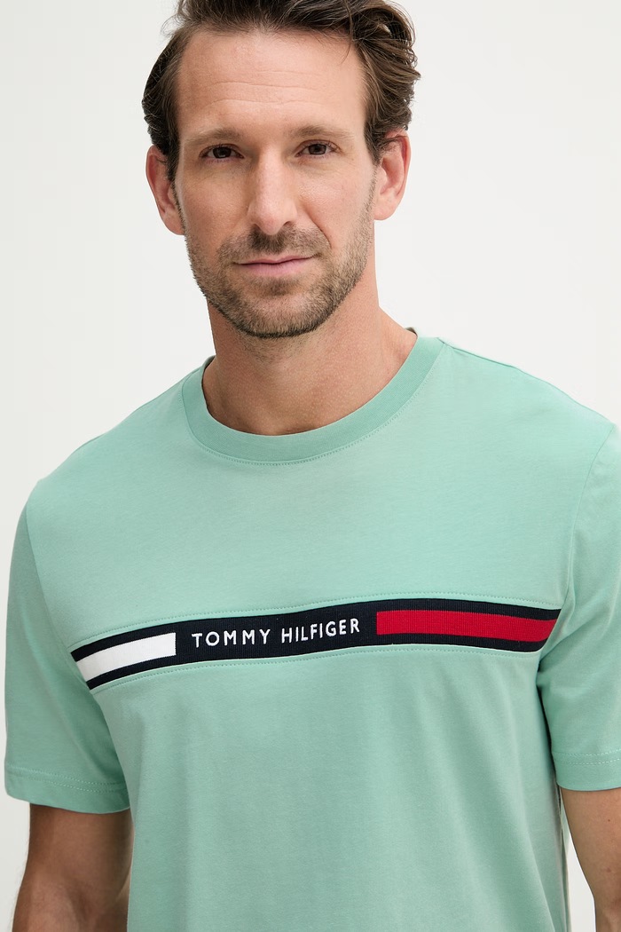 Tommy Hilfiger tričko pánske bavlnené tyrkysová MW0MW36498