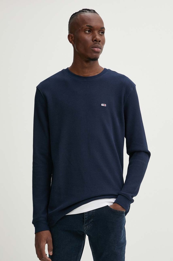 Tričko s dlouhým rukávem Tommy Jeans kulatý námořnická modř DM0DM19216