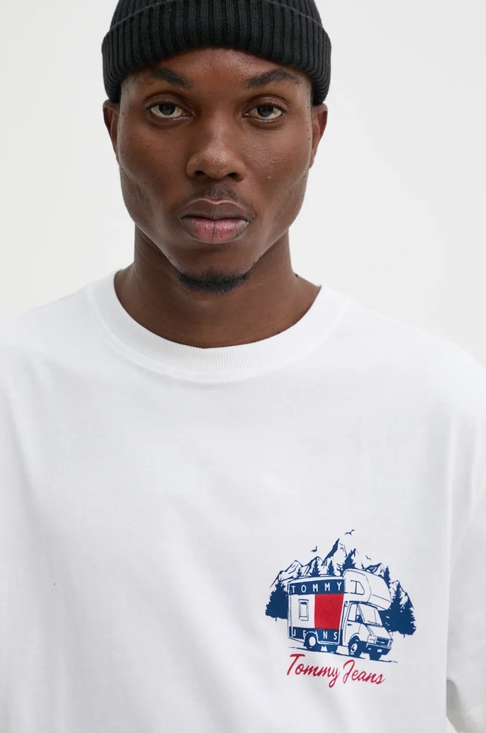 Βαμβακερό μπλουζάκι Tommy Jeans λευκό DM0DM19704