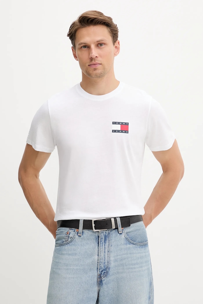 Tommy Jeans t-shirt męski bawełniany nadruk biały DM0DM20740
