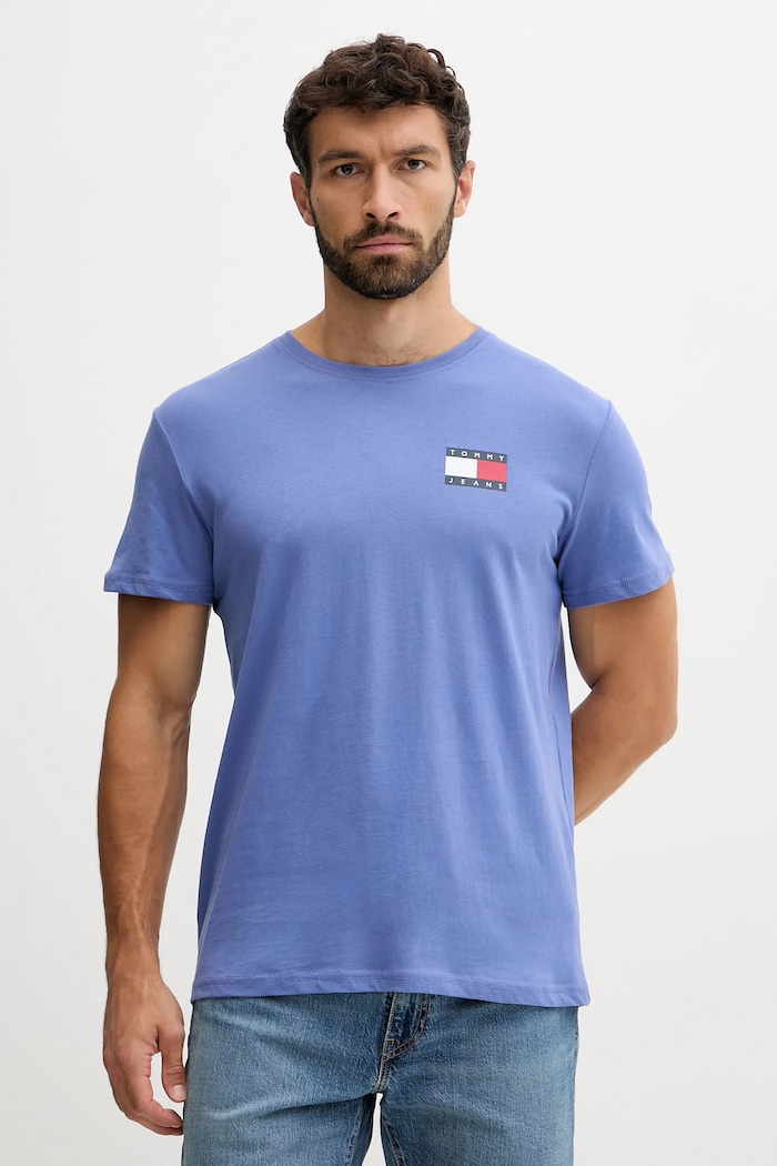 Tommy Jeans t-shirt męski bawełniany nadruk niebieski DM0DM20740