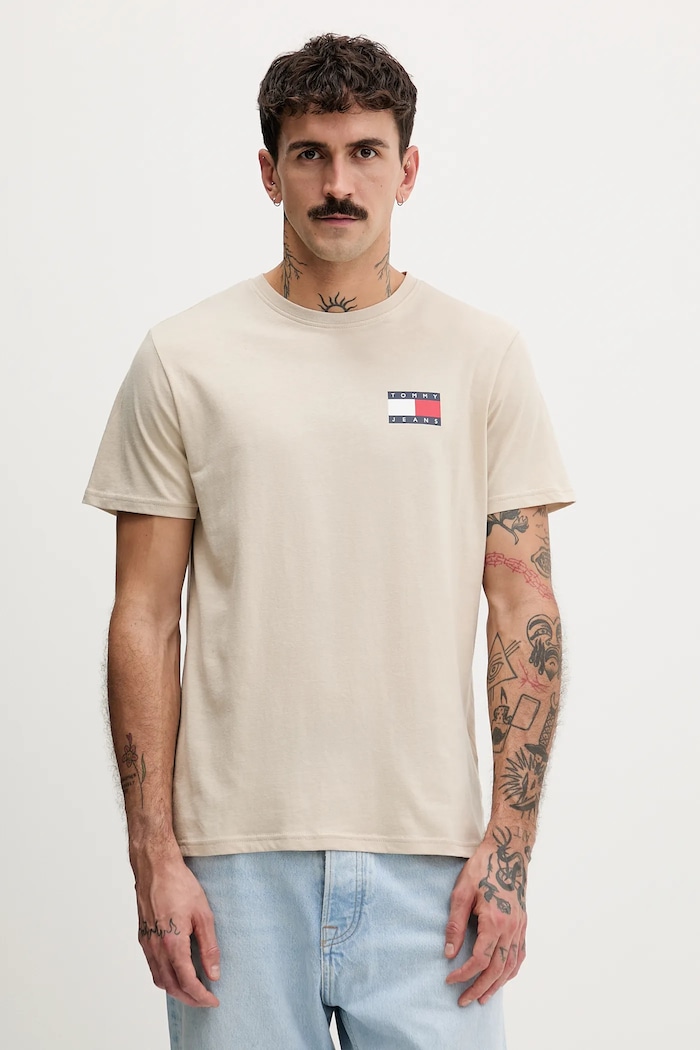 Tommy Jeans tricou bărbătesc din bumbac bej DM0DM20740