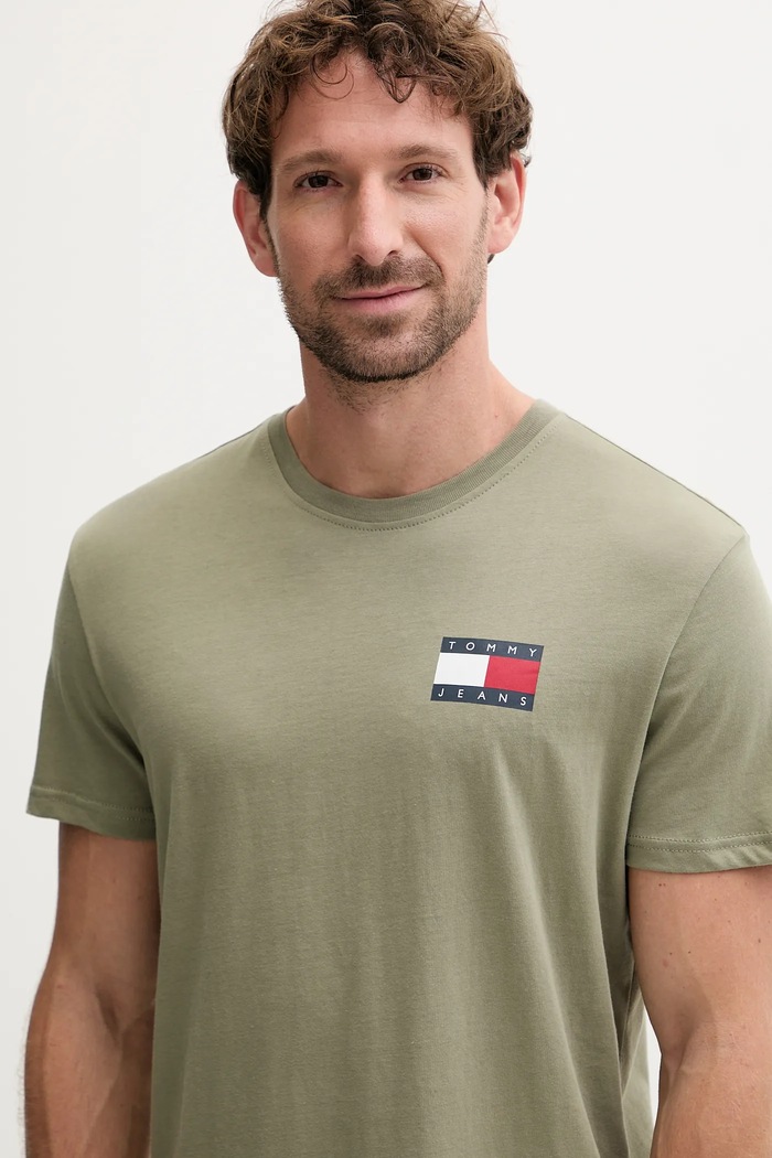 Ρούχα Tommy Jeans t-shirt ανδρικό βαμβακερό DM0DM20740 πράσινο
