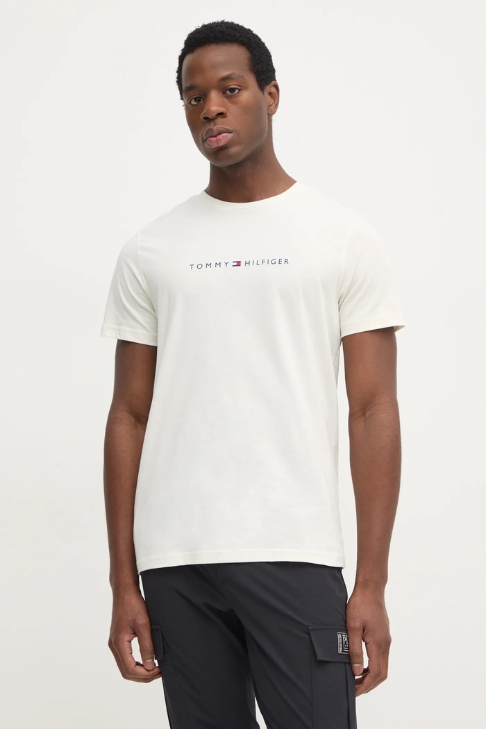 Tommy Hilfiger t-shirt bawełniany nadruk beżowy UM0UM03344