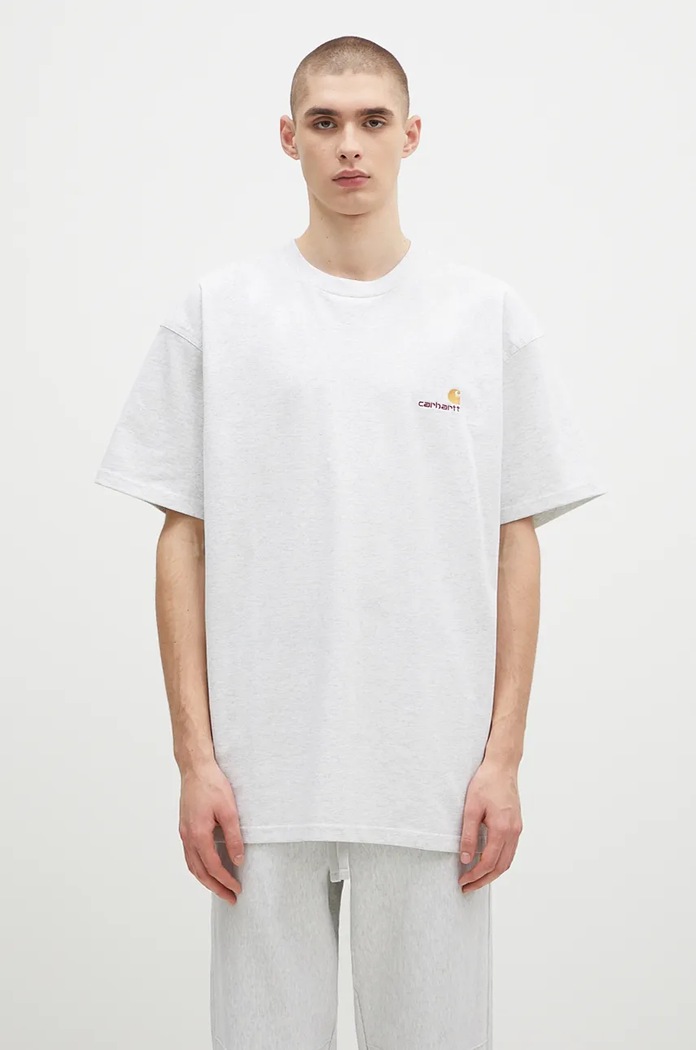 Bavlněné tričko Carhartt WIP S/S American Script relaxed šedá I029956.482XX