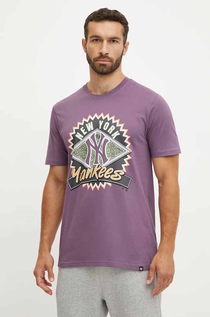 47 brand t-shirt bawełniany MLB New York Yankees nadruk fioletowy BB017TEMIME634148II