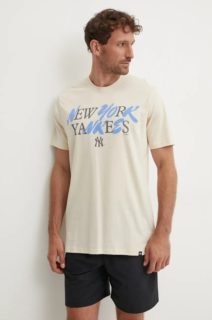47 brand t-shirt bawełniany MLB New York Yankees beżowy BB017TEPUFF636101Y0