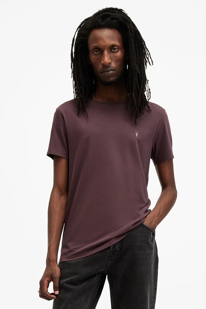 Βαμβακερό μπλουζάκι AllSaints TONIC slim μωβ M028JB
