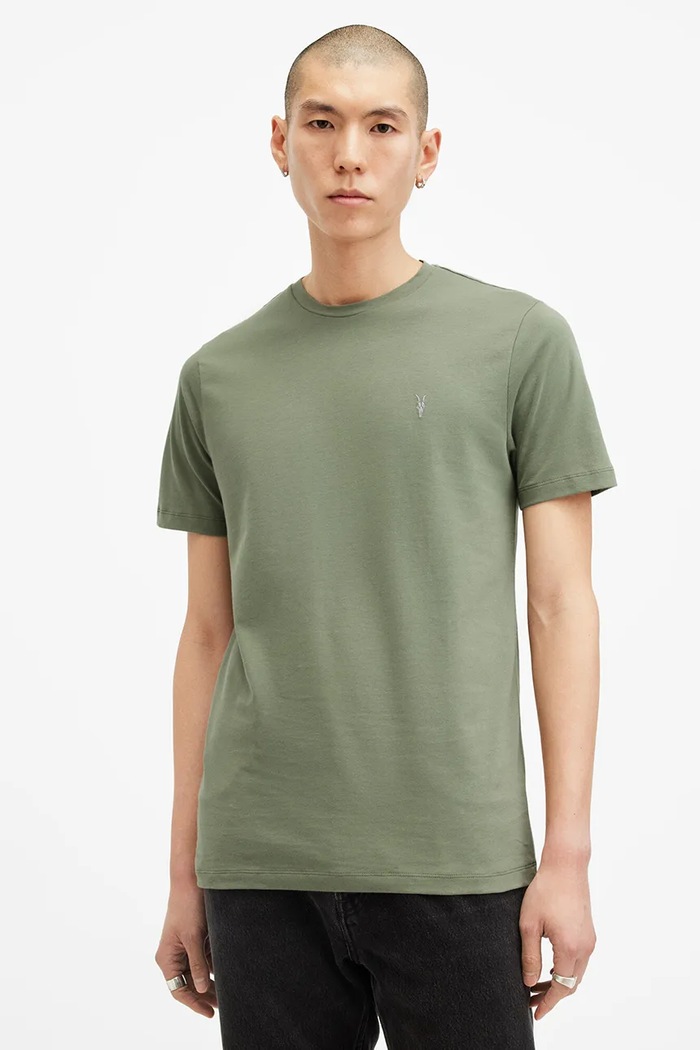 Pamučna majica AllSaints BRACE bez uzorka zelena M030JB