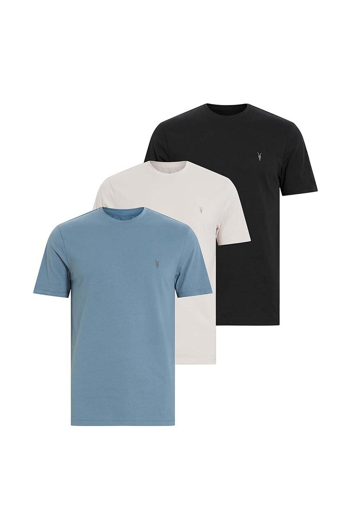 AllSaints tricou din bumbac BRACE 3-pack uni albastru M031JB