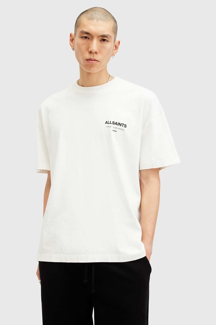 AllSaints T-shirt oversize męski bawełniany nadruk biały M071PB