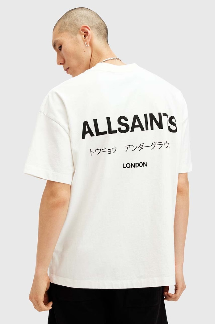 AllSaints T-shirt oversize męski bawełniany nadruk biały M071PB