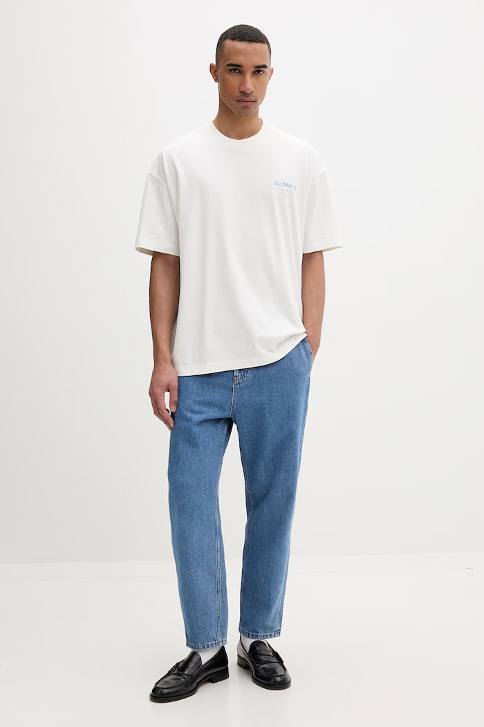 AllSaints oversize tričko pánske bavlnené M071PB béžová SS26