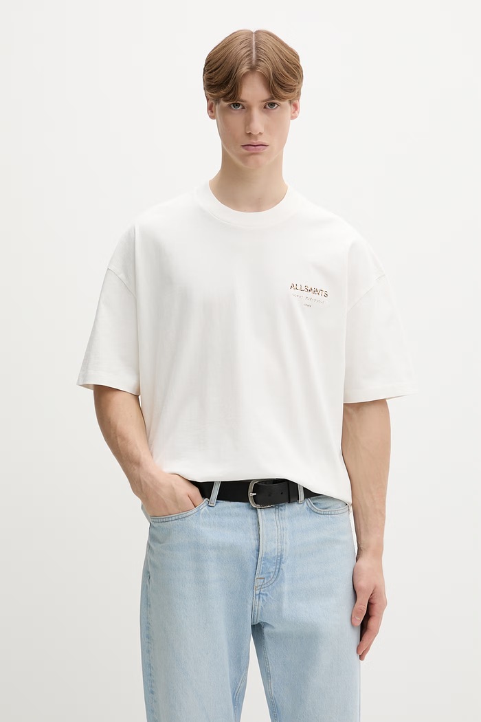 Одежда AllSaints Футболка оверсайз для мужчин из хлопка M071PB бежевый