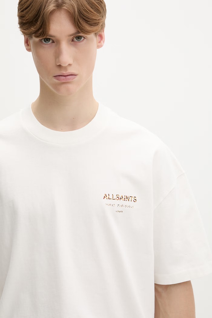 AllSaints Футболка оверсайз для мужчин из хлопка бежевый M071PB