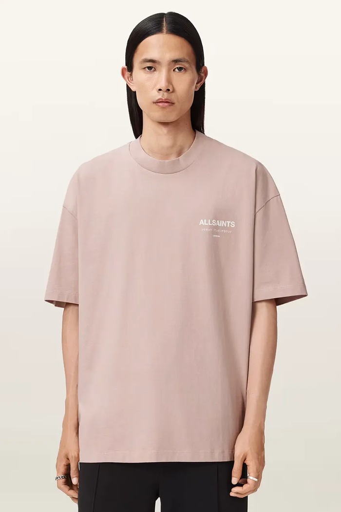 AllSaints T-shirt oversize męski bawełniany M071PB różowy SS26
