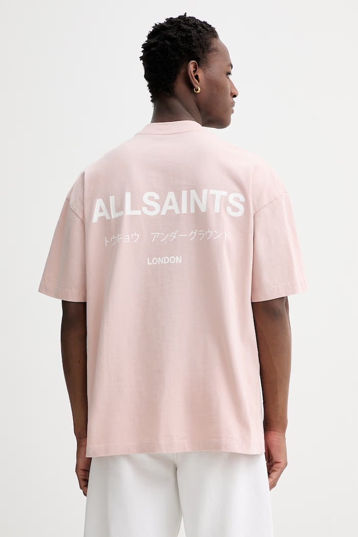 AllSaints tricou oversized bărbătesc bumbăcesc roz M071PB