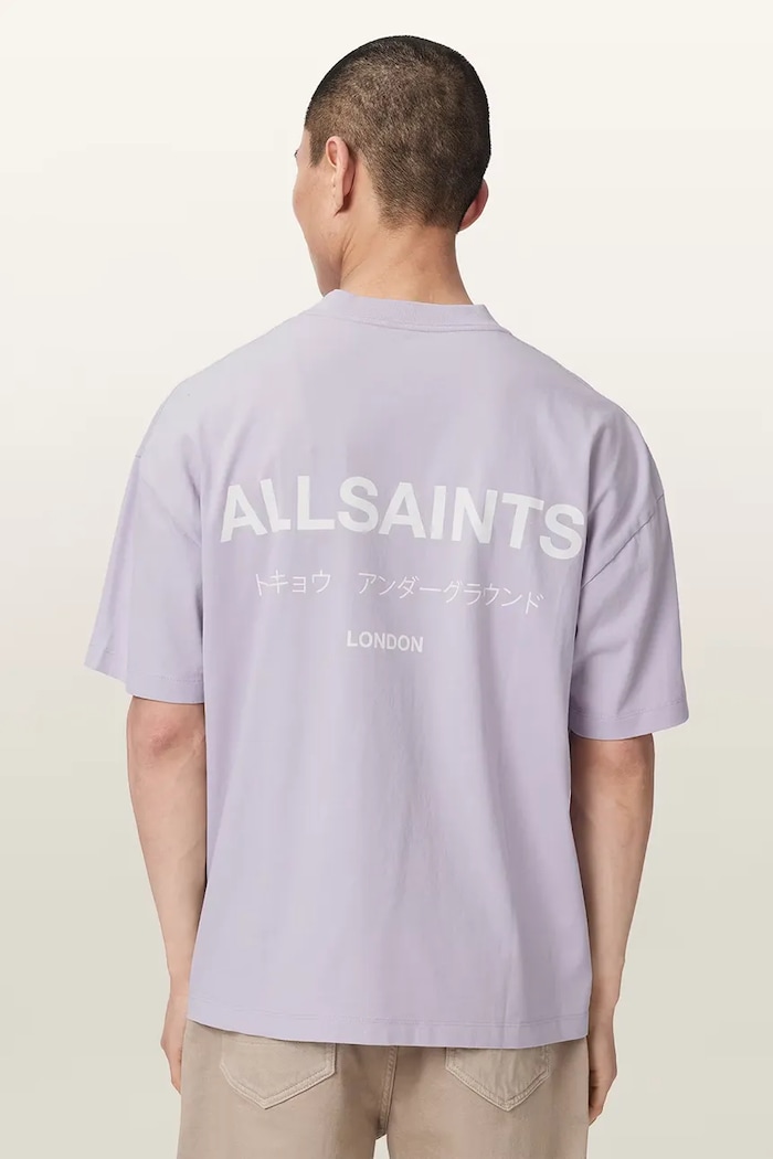 AllSaints T-shirt oversize męski bawełniany MINA fioletowy M071PB