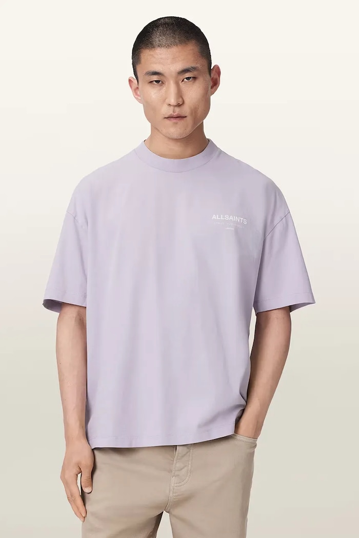 AllSaints T-shirt oversize męski bawełniany MINA M071PB fioletowy SS26