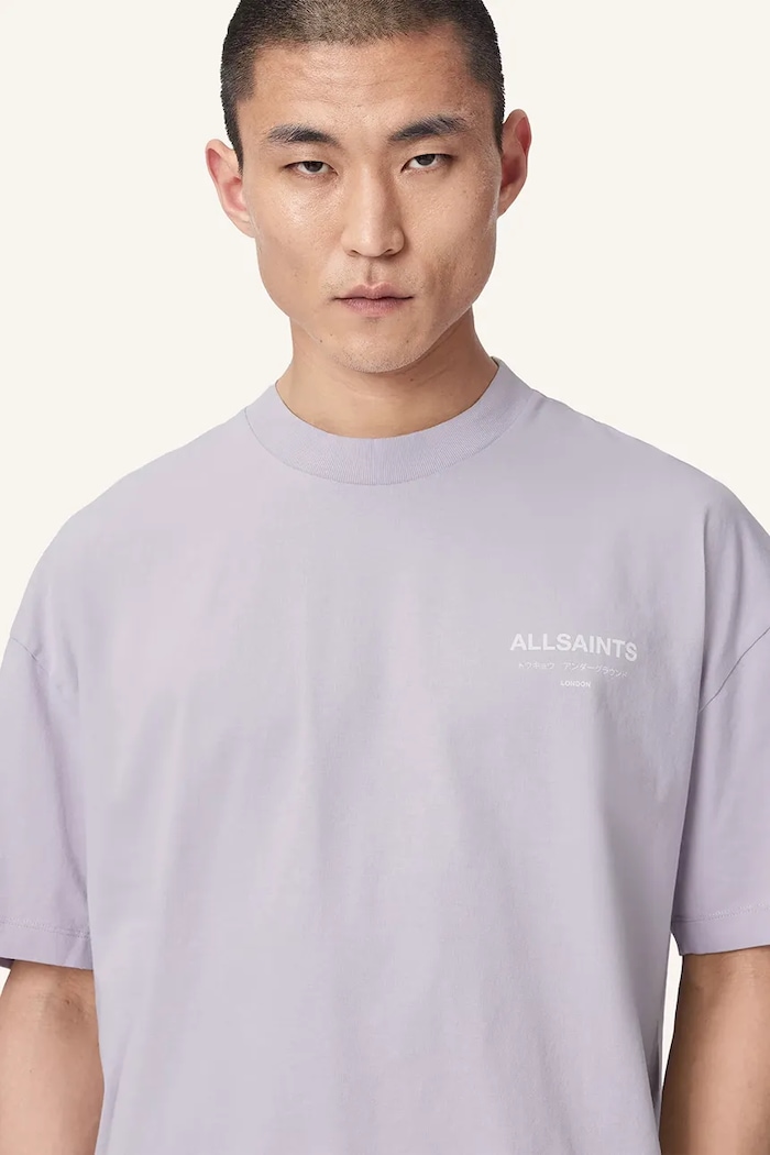 AllSaints T-shirt oversize męski bawełniany MINA fioletowy M071PB
