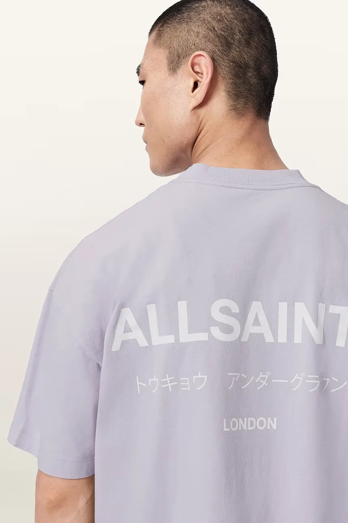 AllSaints T-shirt oversize męski bawełniany MINA M071PB fioletowy