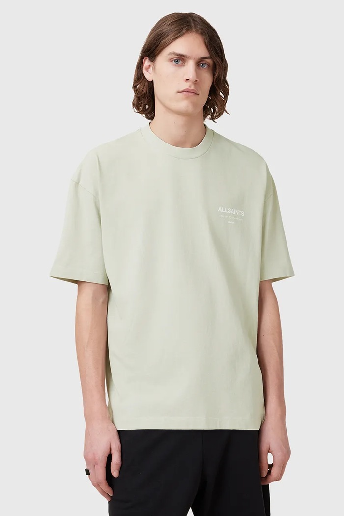 AllSaints Tricou oversized bărbătesc din bumbac print verde M071PB