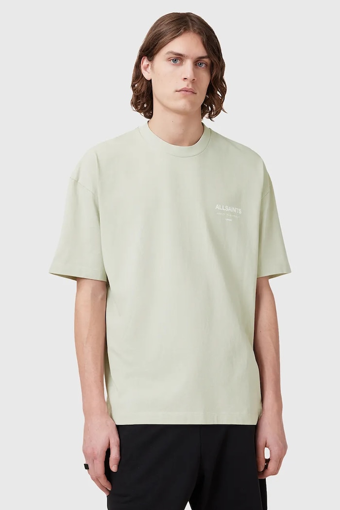 AllSaints Tricou oversized bărbătesc din bumbac print verde M071PB
