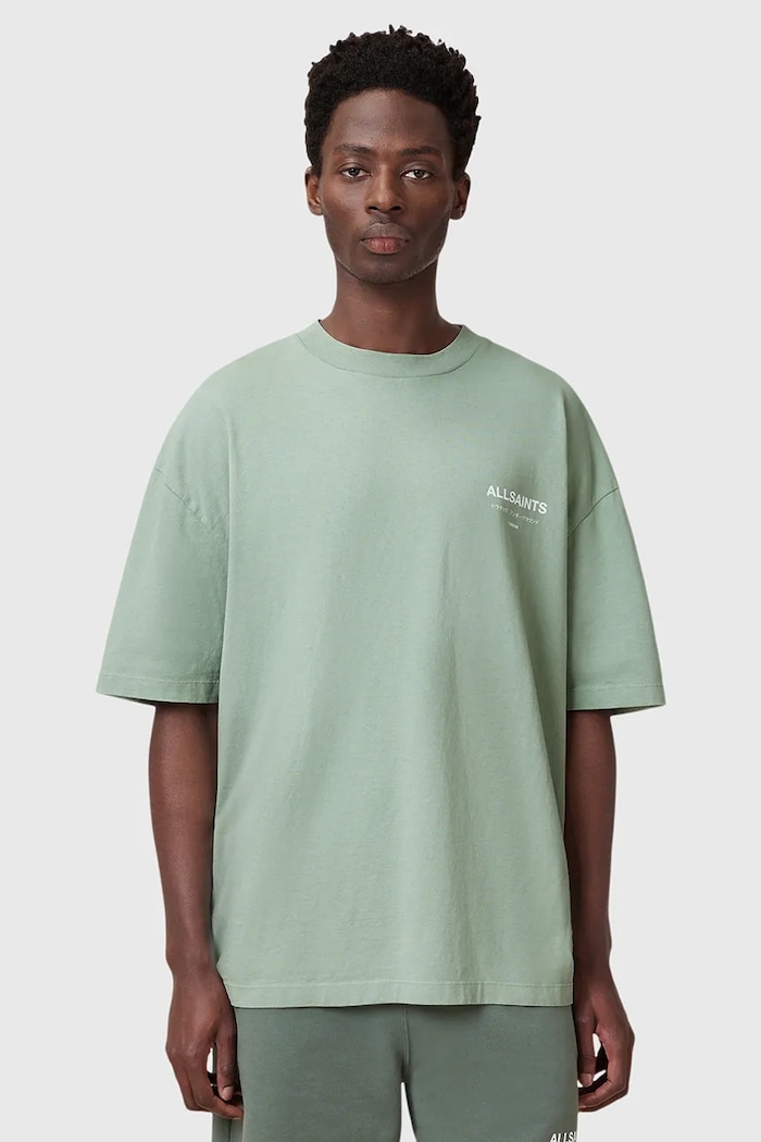 AllSaints tricou oversized bărbătesc bumbac M071PB verde SS26
