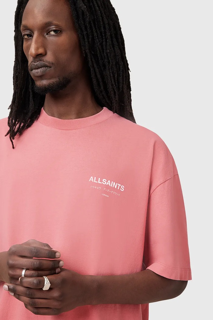 AllSaints футболка оверсайз для мужчин из хлопка розовый M071PB