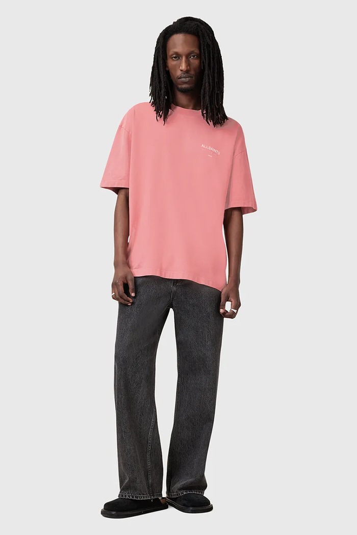 AllSaints футболка оверсайз для мужчин из хлопка M071PB розовый
