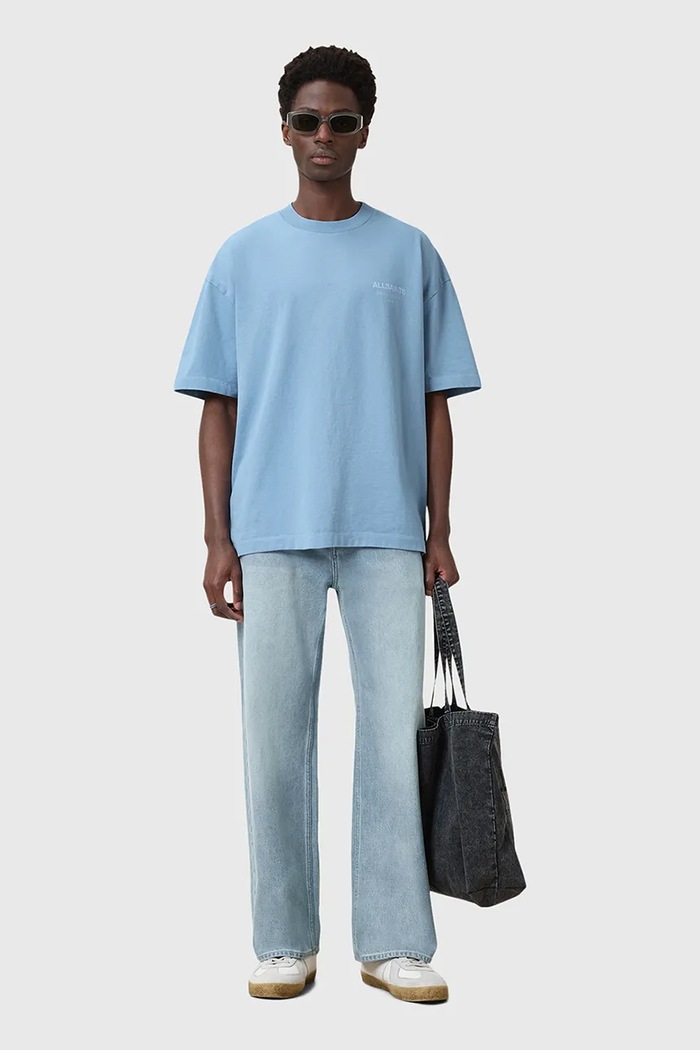 Odzież AllSaints T-shirt oversize męski bawełniany M071PB niebieski