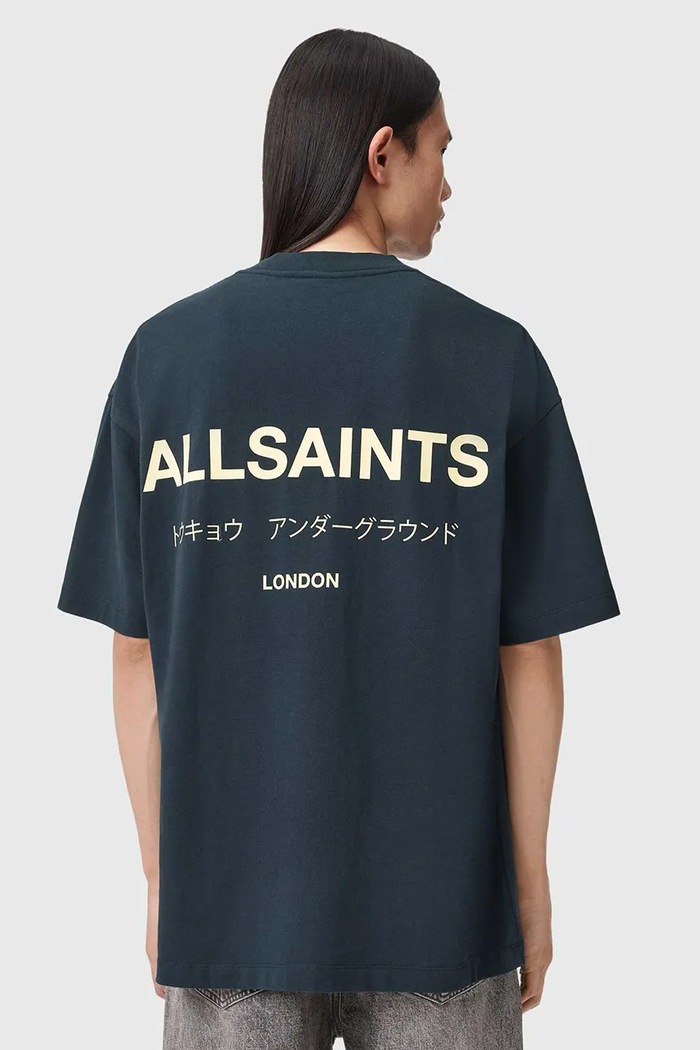 AllSaints oversize tričko pánske bavlnené tmavomodrá M071PB