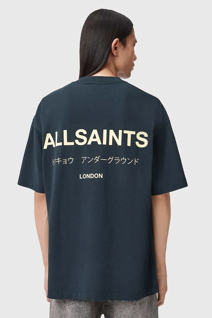 AllSaints oversize tričko pánske bavlnené tmavomodrá M071PB