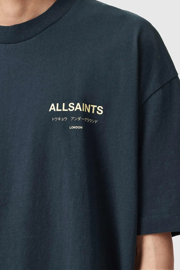 AllSaints oversize tričko pánske bavlnené tmavomodrá M071PB