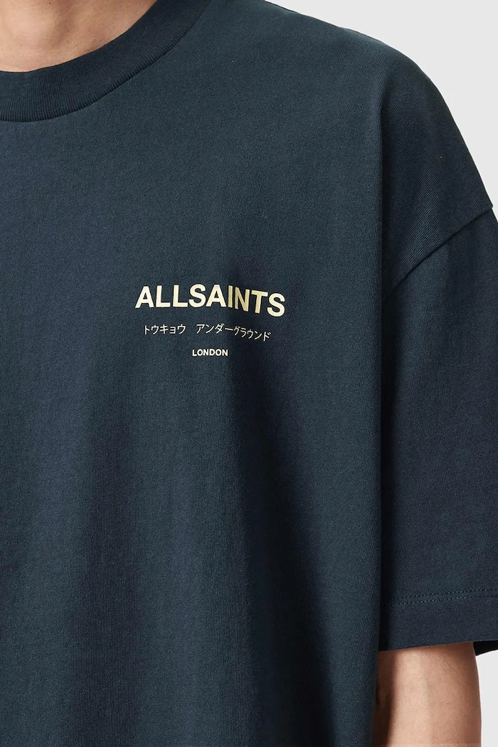 AllSaints oversize tričko pánske bavlnené tmavomodrá M071PB