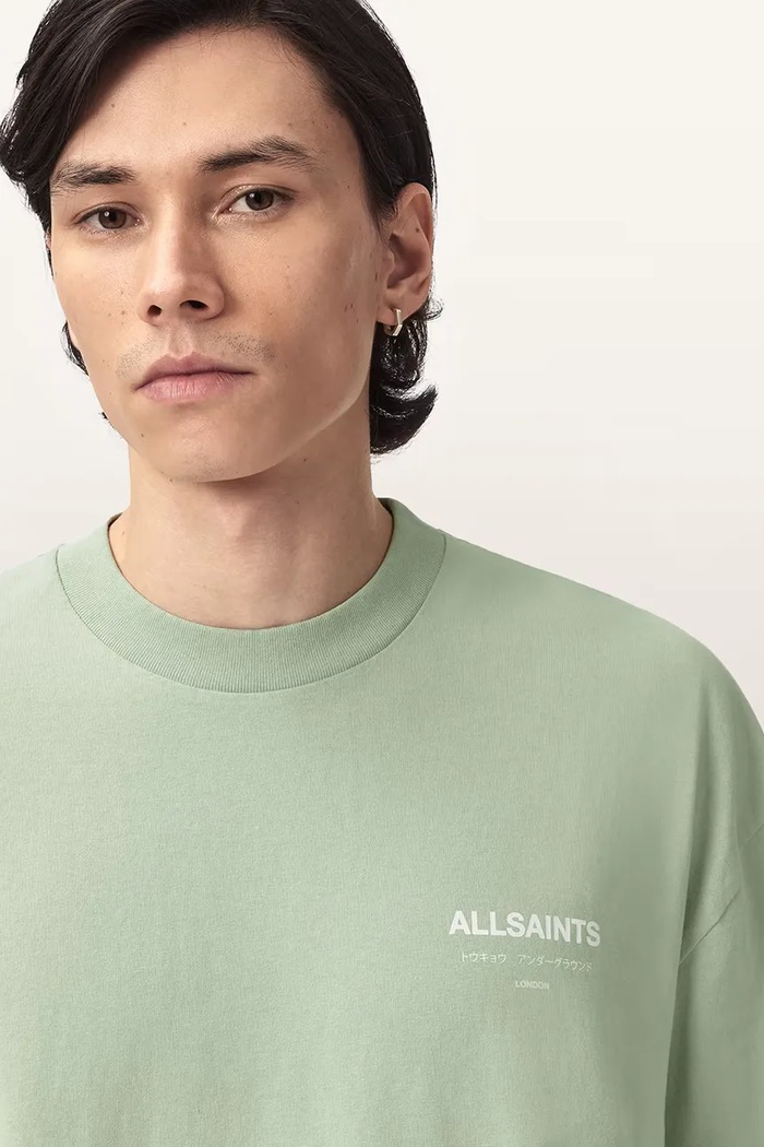 AllSaints T-shirt oversize męski bawełniany MINA zielony M071PB