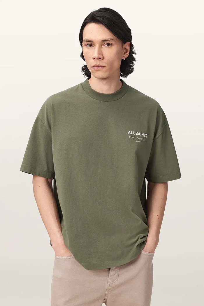AllSaints Oversize majica kratkih rukava za muškarce od pamuka zelena M071PB