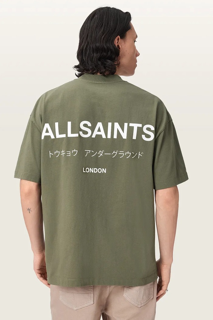 AllSaints Oversize majica kratkih rukava za muškarce od pamuka M071PB zelena SS26