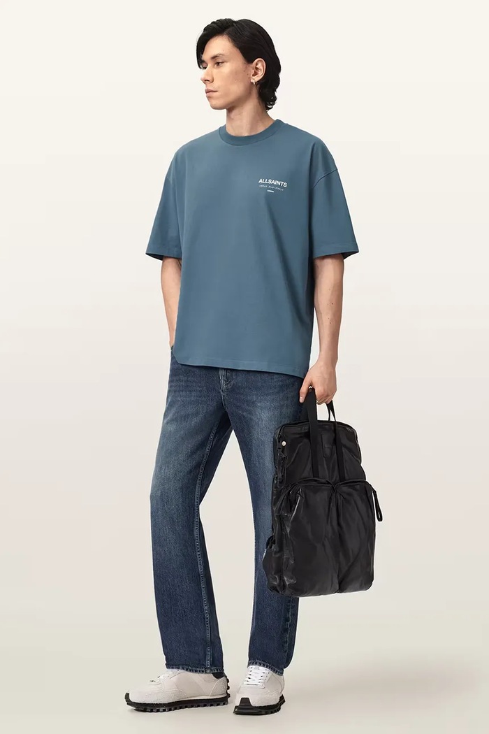 Odzież AllSaints T-shirt oversize męski bawełniany MINA M071PB niebieski