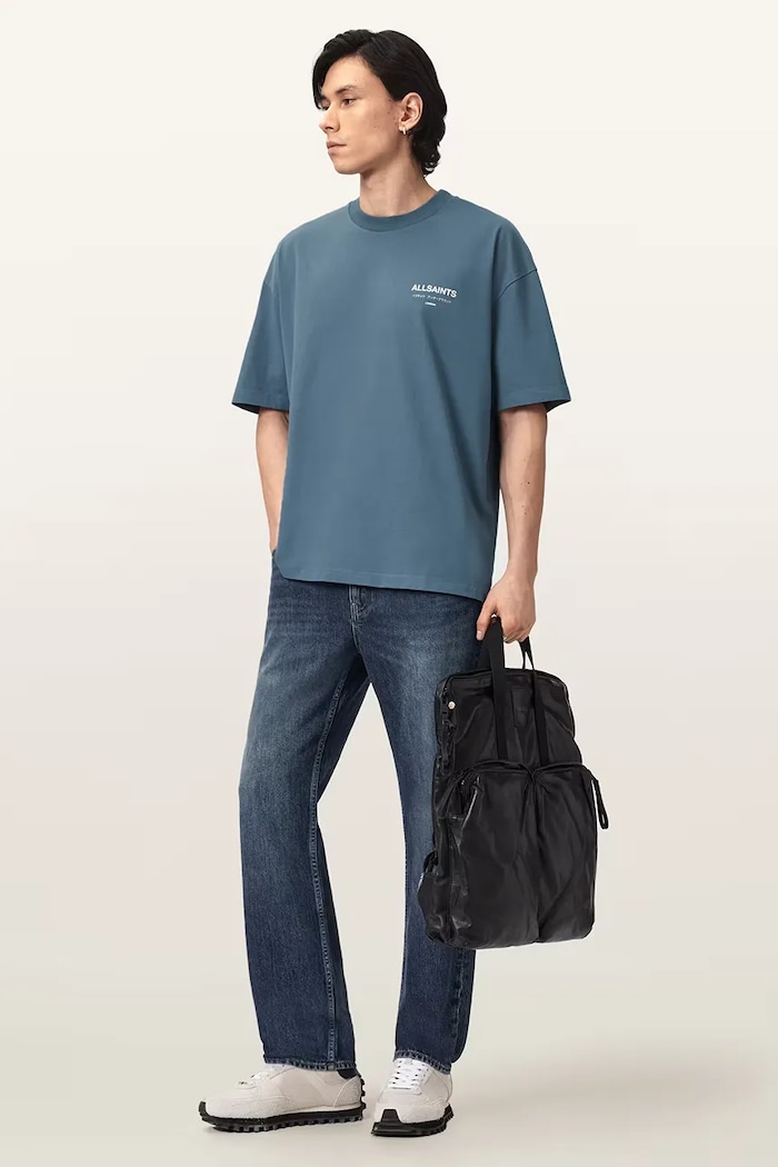 Odzież AllSaints T-shirt oversize męski bawełniany MINA M071PB niebieski