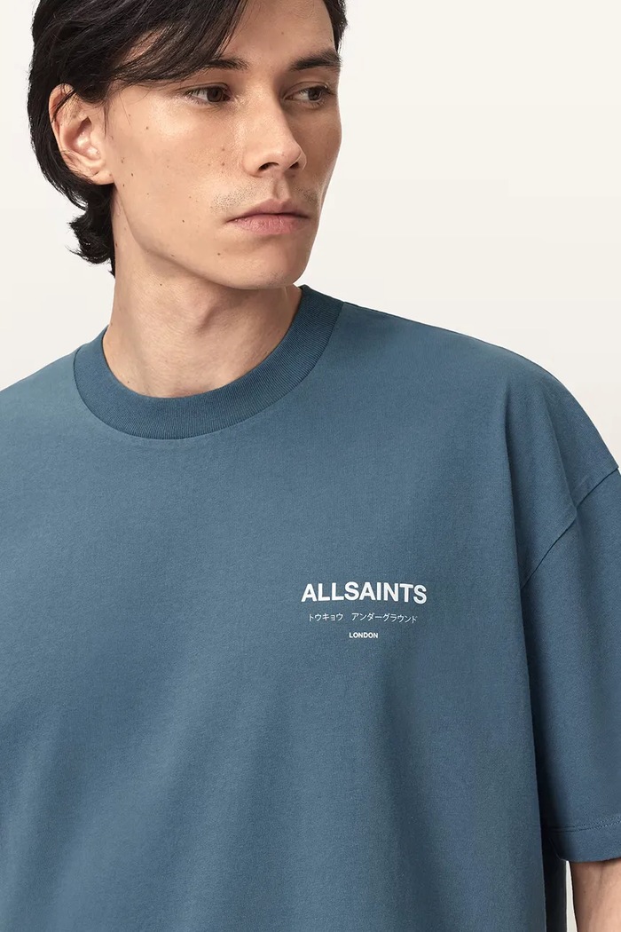 AllSaints T-shirt oversize męski bawełniany MINA niebieski M071PB