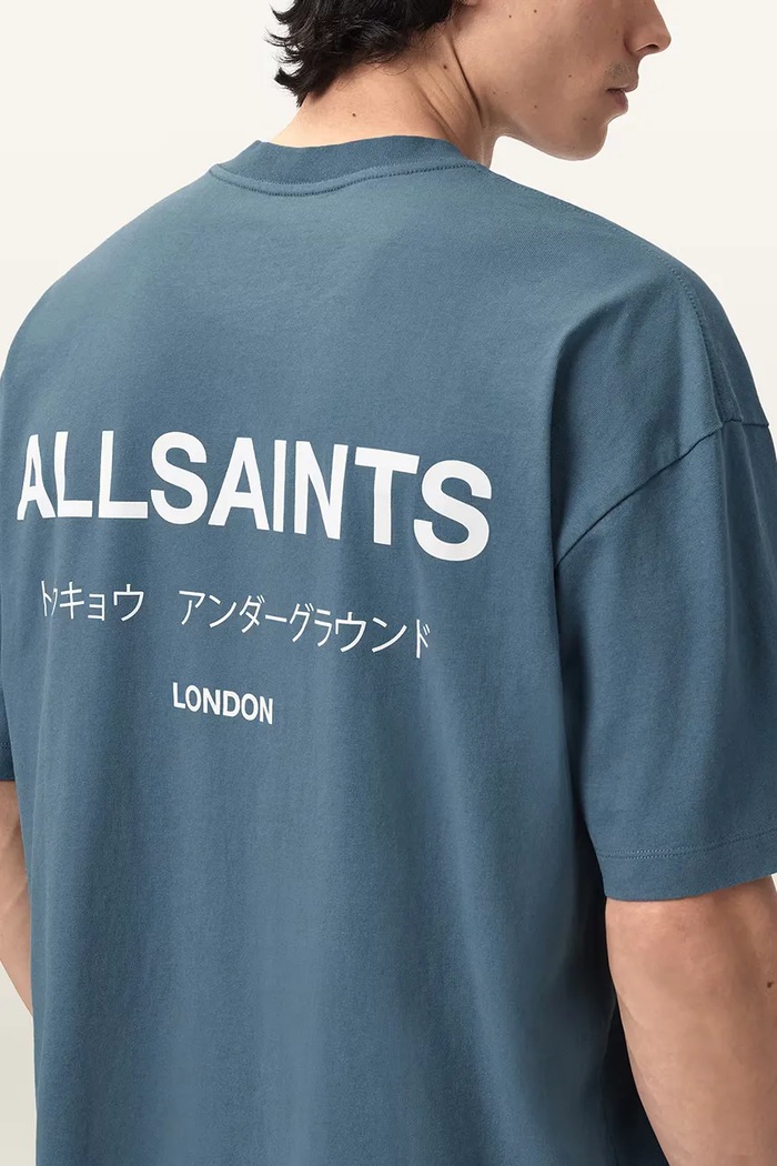 AllSaints T-shirt oversize męski bawełniany MINA M071PB niebieski