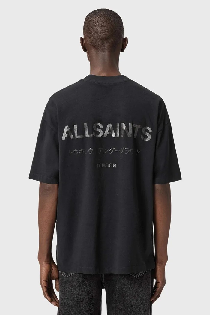 AllSaints футболка оверсайз для мужчин из хлопка хлопок чёрный M071PB