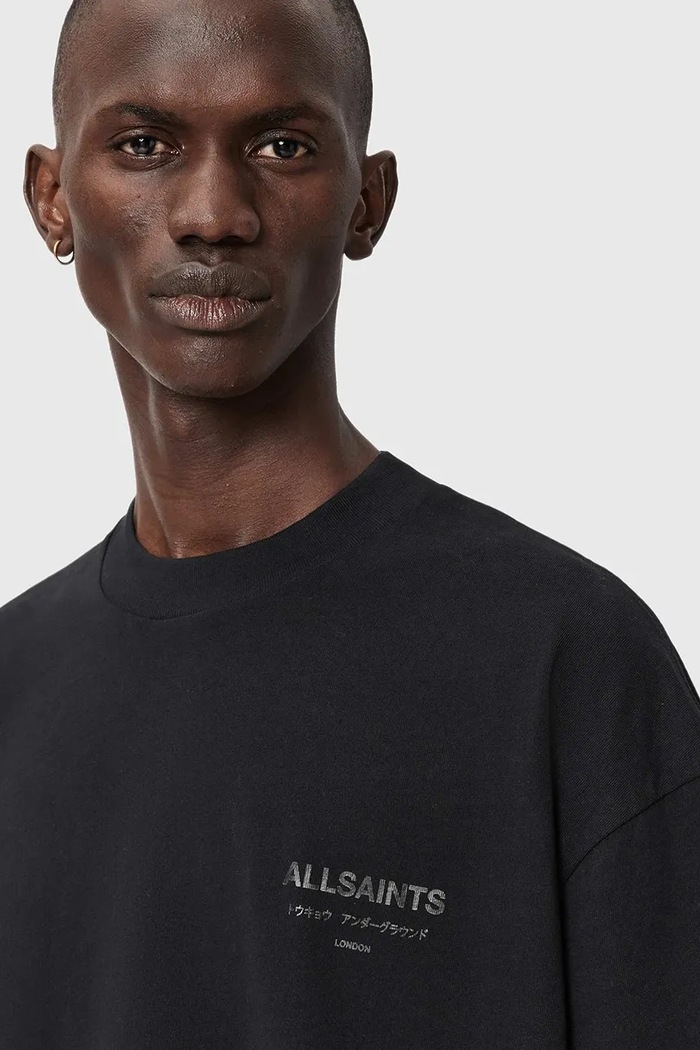 AllSaints футболка оверсайз для мужчин из хлопка чёрный M071PB