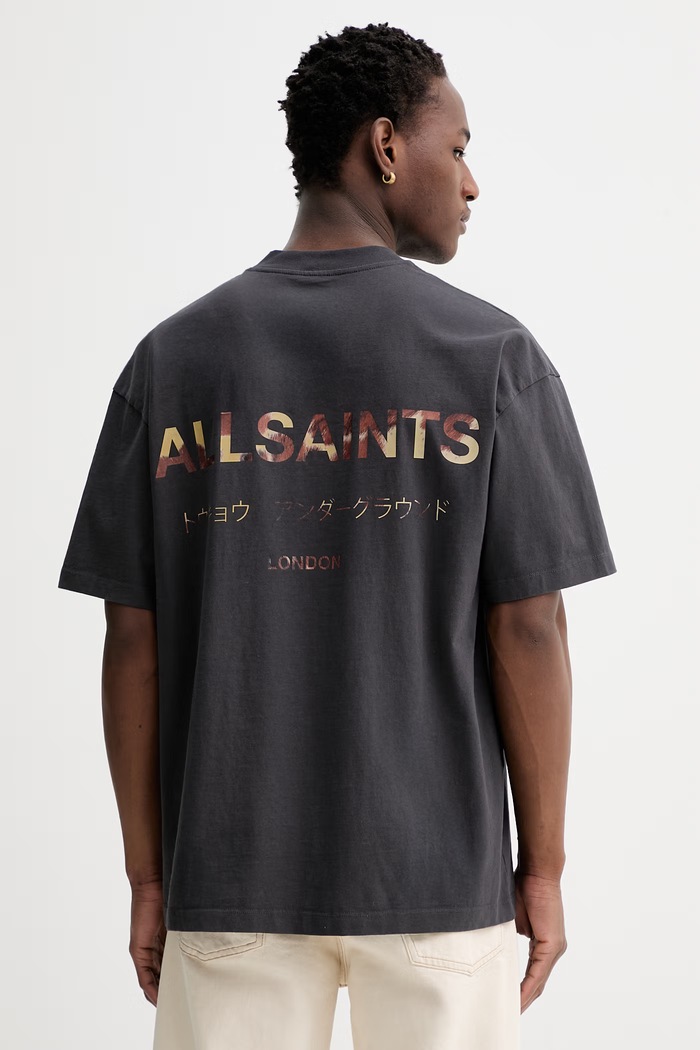 AllSaints oversize tričko pánske bavlnené čierna M071PB