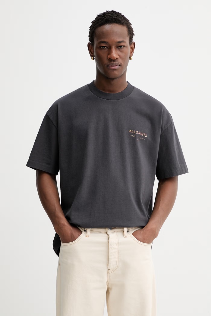 Oblečenie AllSaints oversize tričko pánske bavlnené M071PB čierna