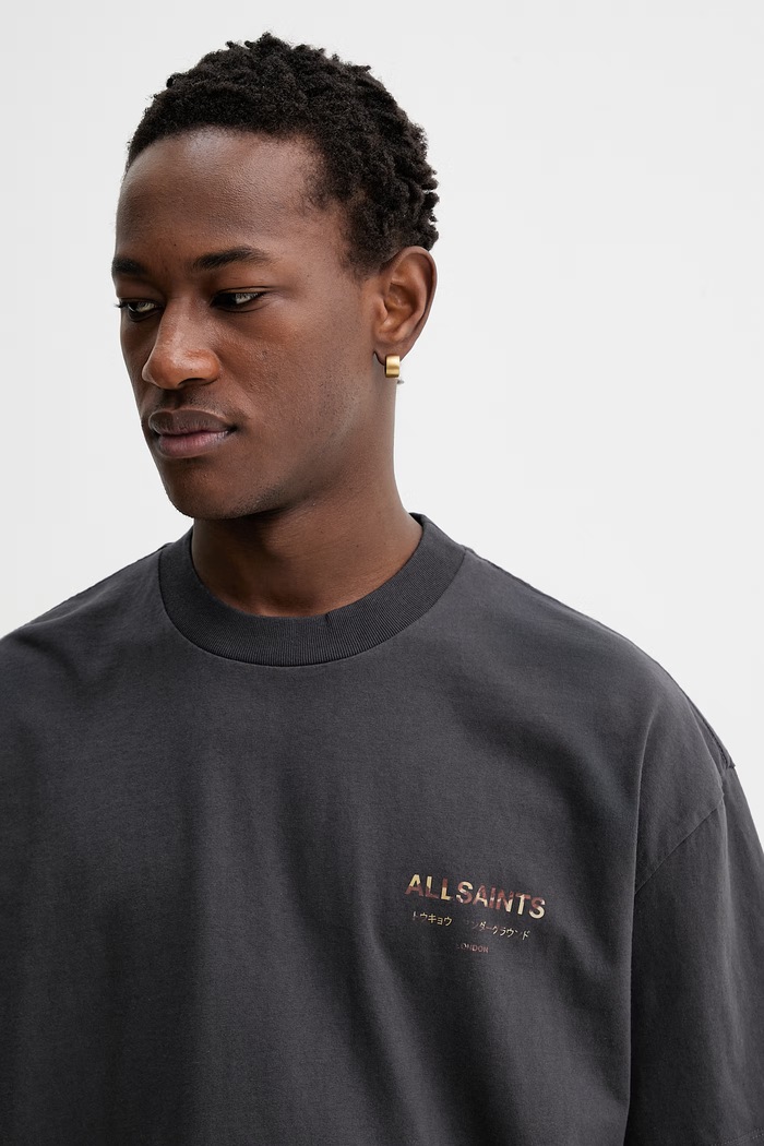 AllSaints oversize tričko pánske bavlnené čierna M071PB