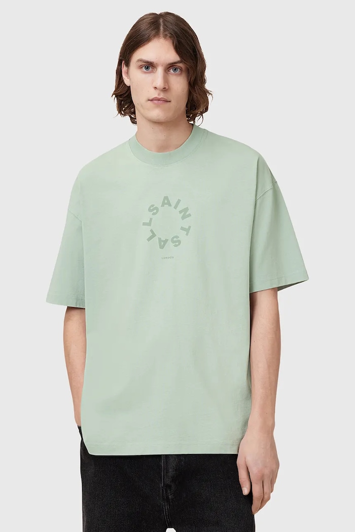AllSaints T-shirt bawełniany TIERRA SS CREW zielony M072PB